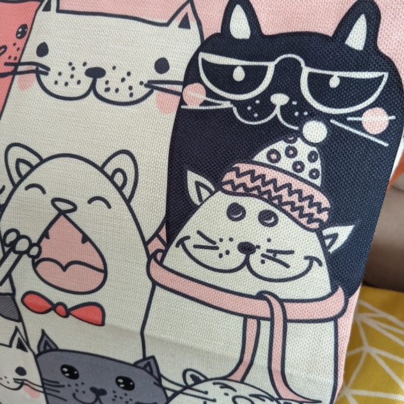 Cartoon Kitty Theme Design Cats Pattern Linen Zippered Pillowcase - Picture 4 of 8